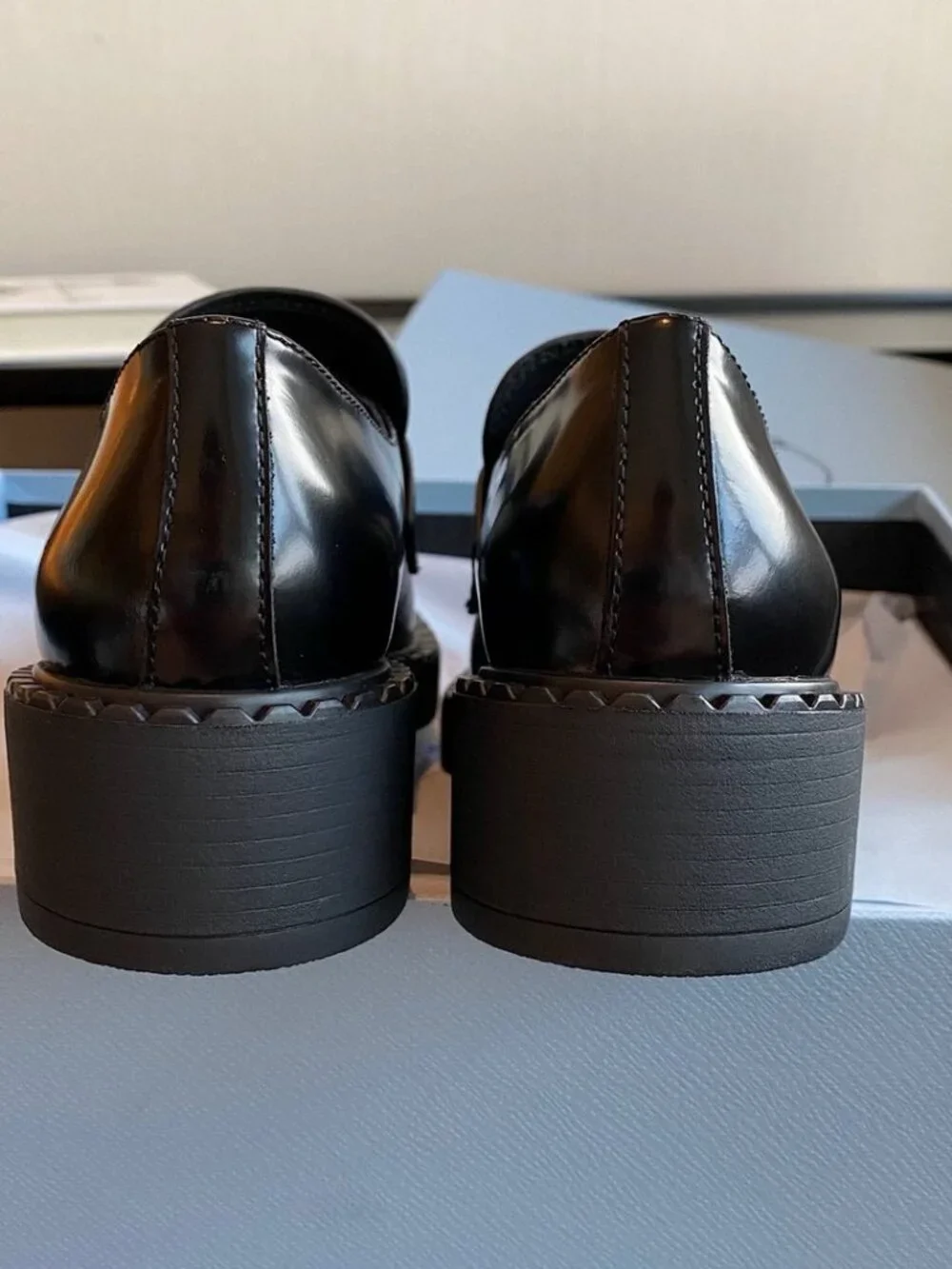 ✨ Prada Black Brushed Leather Triangle Logo Platform Loafers